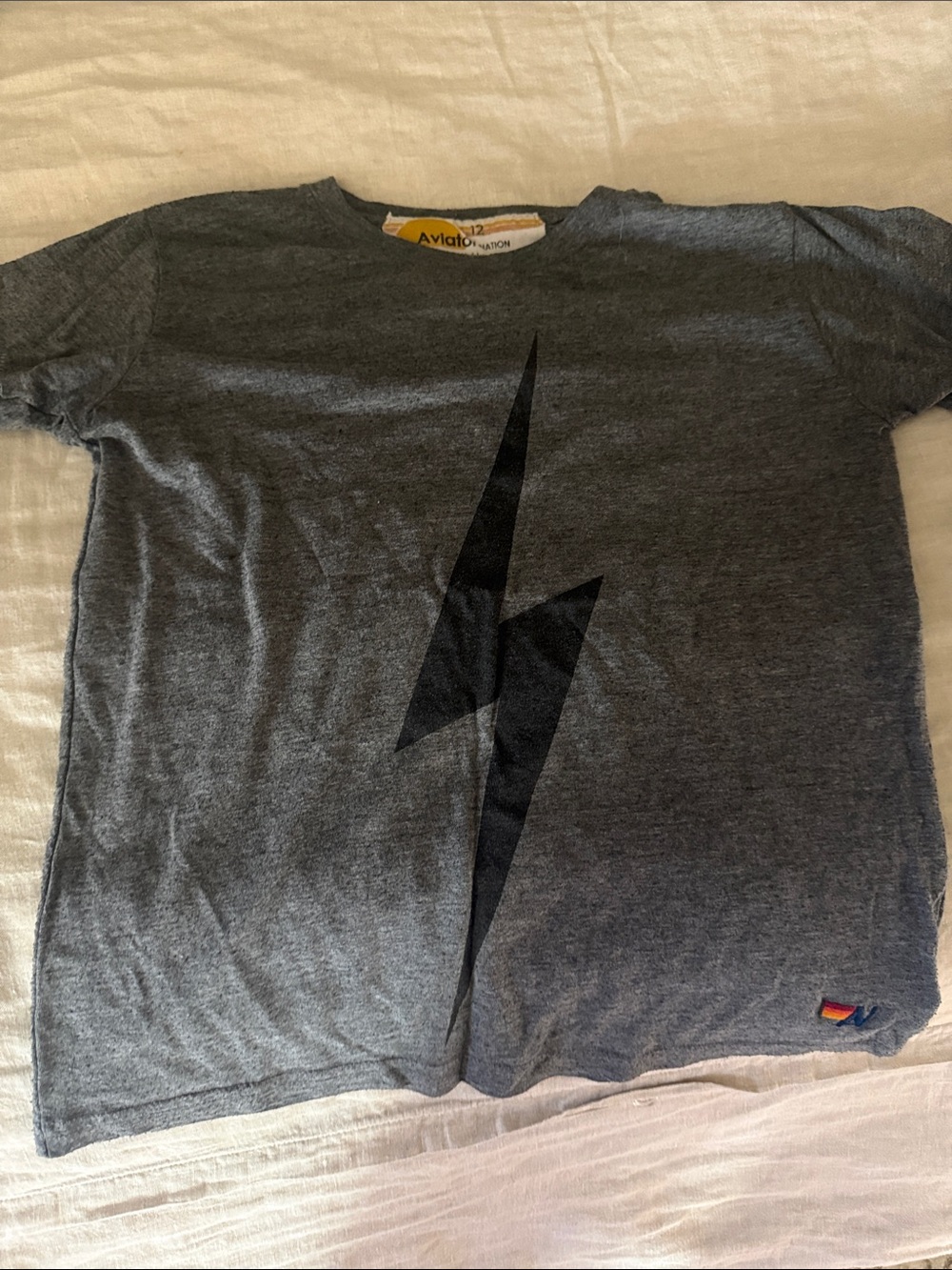 Aviator Nation Men’s Gray Tee with Black Lightning Bolt